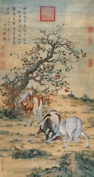 Lang brillando grandes caballos tinta china antigua Giuseppe Castiglione Pinturas al óleo